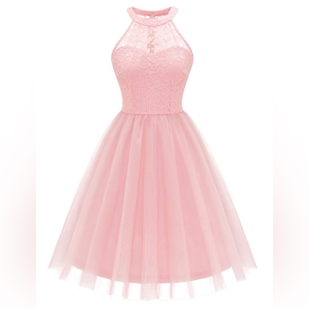 Dressystar pink lace halter sleeveless mini dress